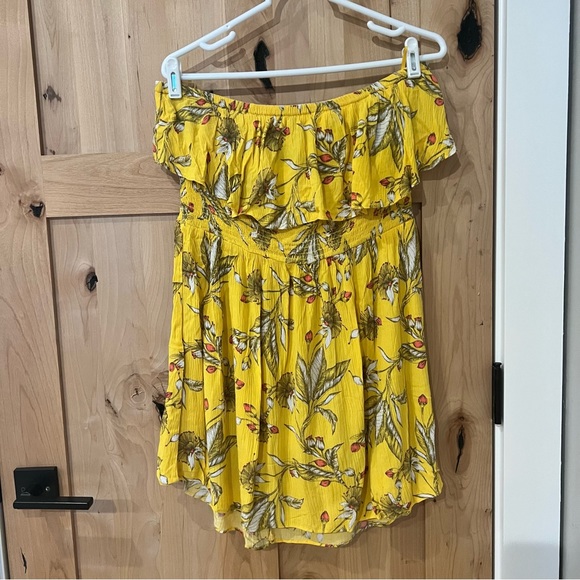 Express Yellow Floral Strapless Mini Dress, Large - Picture 2 of 5
